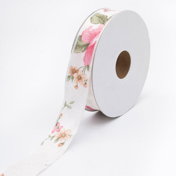 Лента декоративная с принтом Розочка 25.0 мм / 22.86±1 метров, розовый, 317