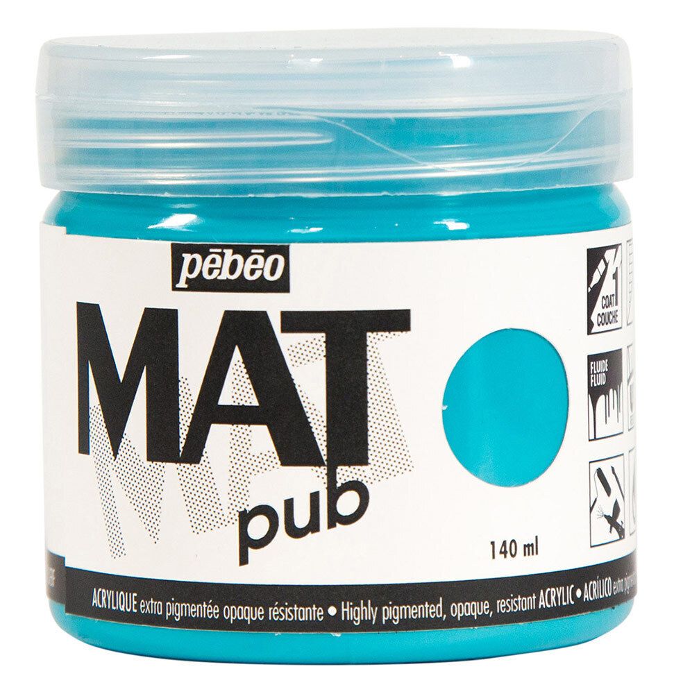 Краска акриловая экстра матовая Mat Pub 1, 140 мл, 256013 бирюзовый, Pebeo