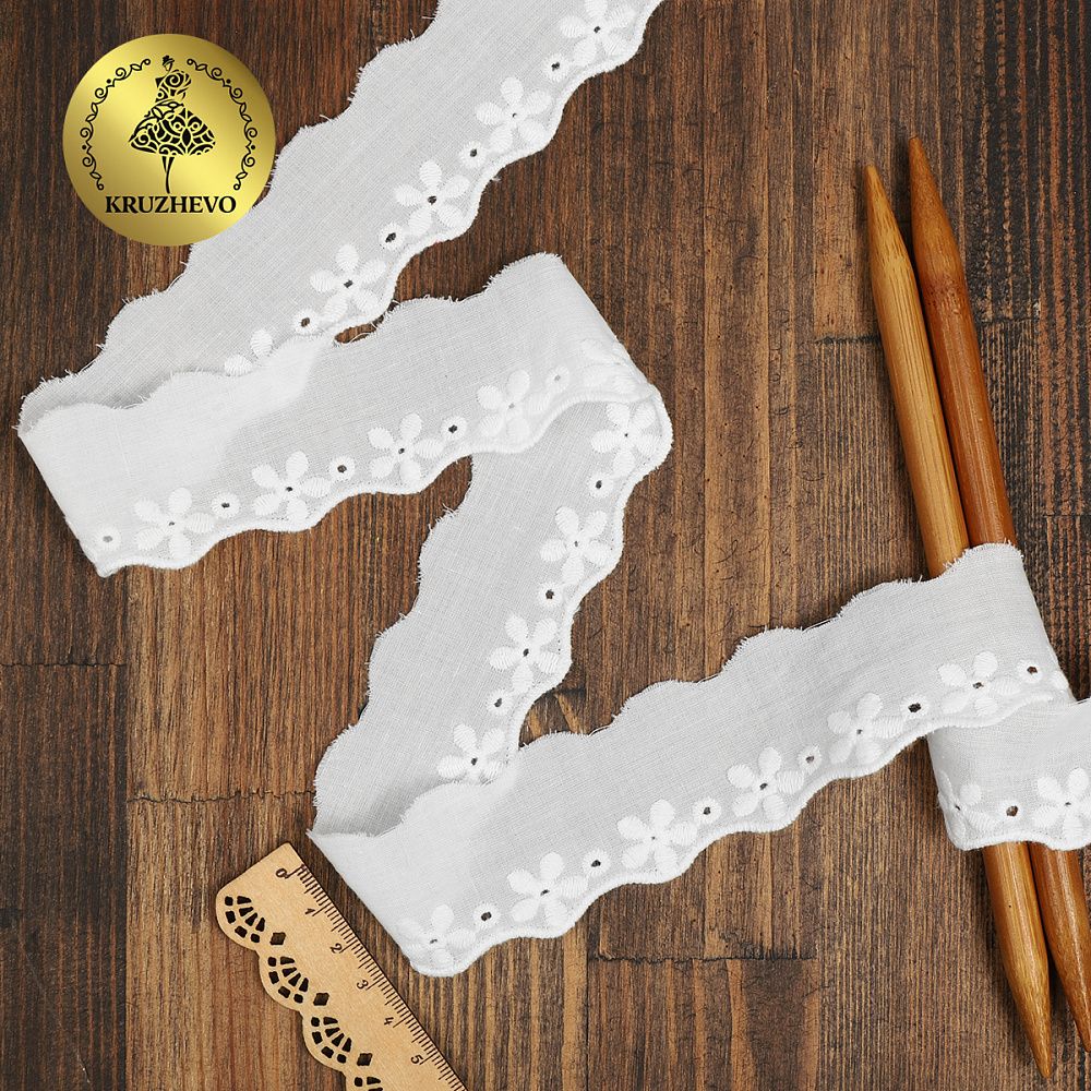 Кружево шитьё хлопок Kruzhevo 35 мм, TBY.0378, 01 белый, 13.71м