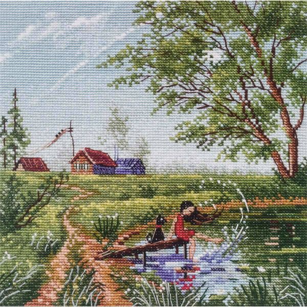Набор для вышивания нитками Овен 1676, Летние забавы 18х18 см