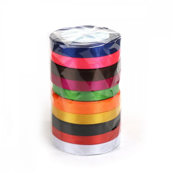 Лента атласная 1-сторонняя 12.0 мм / 10 шт по 22.5±1 метра, набор Микс1, Magic4Hobby