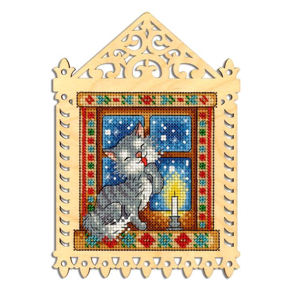 Набор для вышивания нитками МП Студия, на дереве Зимний вечер 19х14/ 11х10см