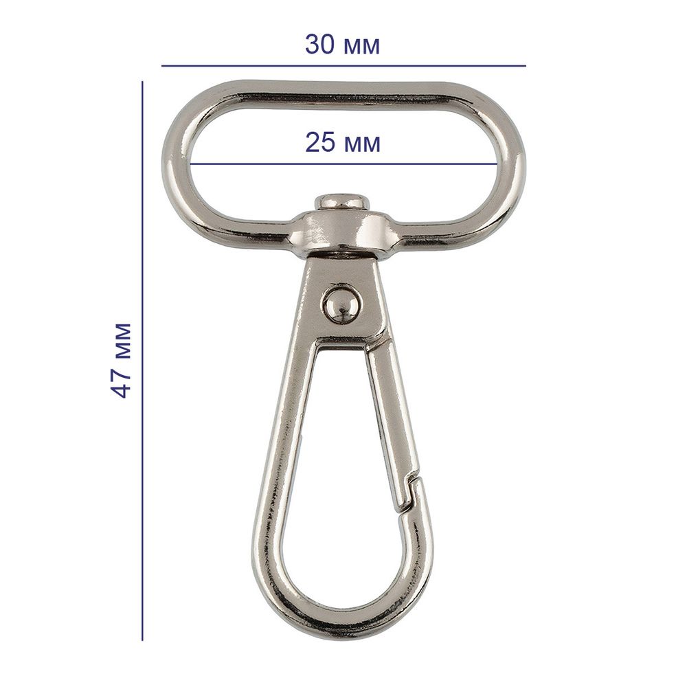 Карабин металл 25.0 мм (47х30 мм), 10 шт, 06 черн.никель, Gamma GH 111/25/10