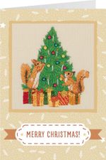 Набор для вышивания нитками Panna, Живая картина Открытка. Бельчата, 9.5х8 см