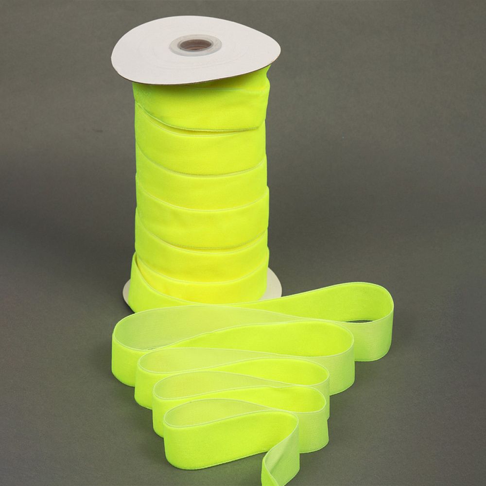 Лента бархатная (тесьма) 25.0 мм / 20±1 метров, LB25229F нейлон неоновый желтый