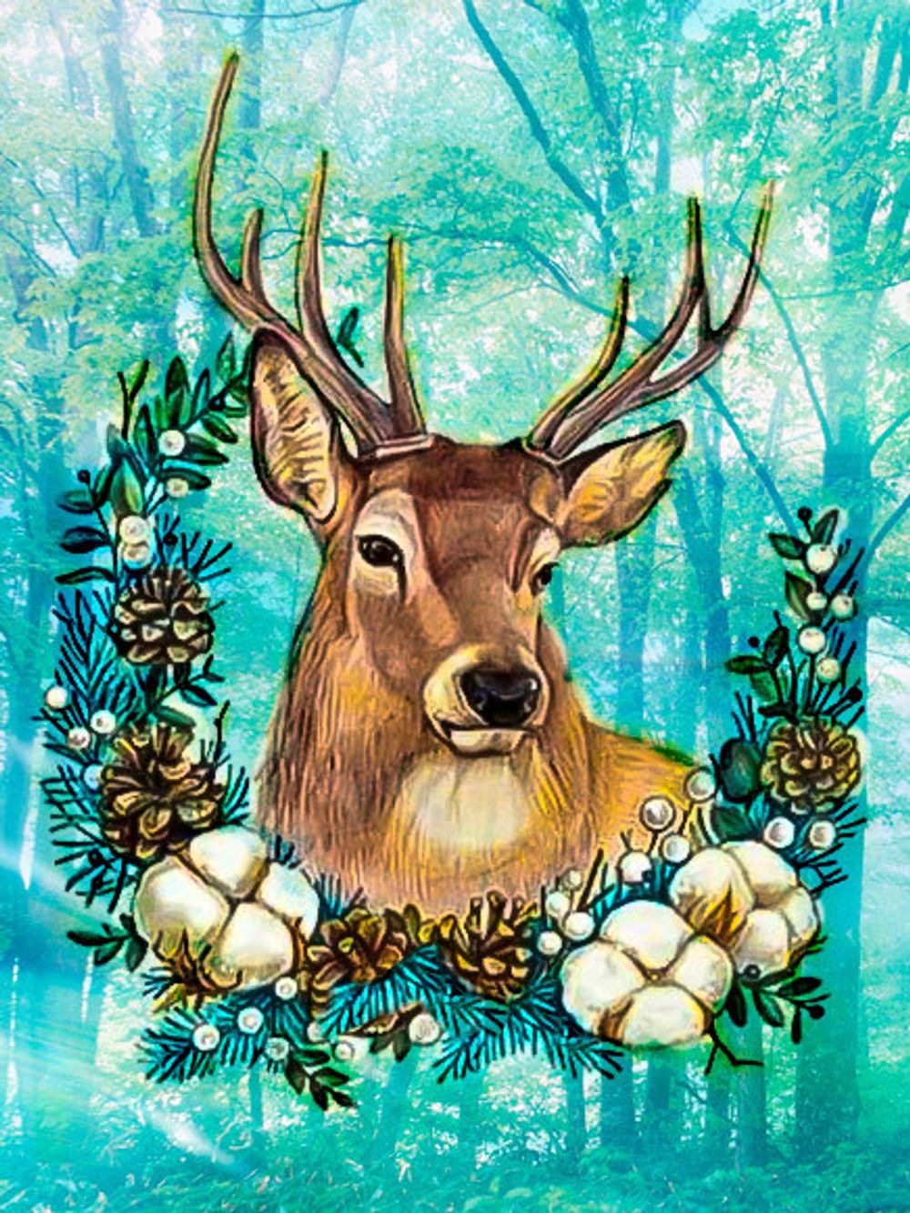 Алмазная (кристальная) мозаика Фрея, Праздничный олень 30х40 см