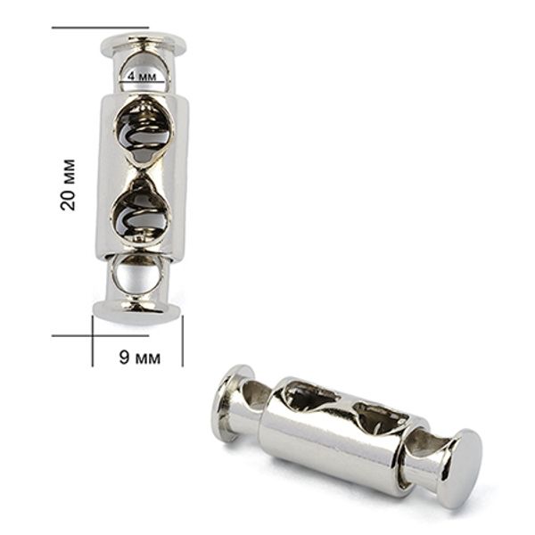 Фиксатор (зажим) для шнура металл 2 отв., 26.98х8.04 мм, (in ⌀4 мм), OR.0305-5339, цв. никель, уп. 100 шт