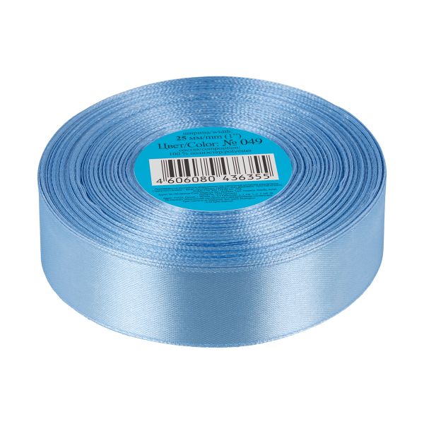 Лента атласная 1-сторонняя 25.0 мм / 33±2 метра, №049 голубой, в термоплёнке, Gamma