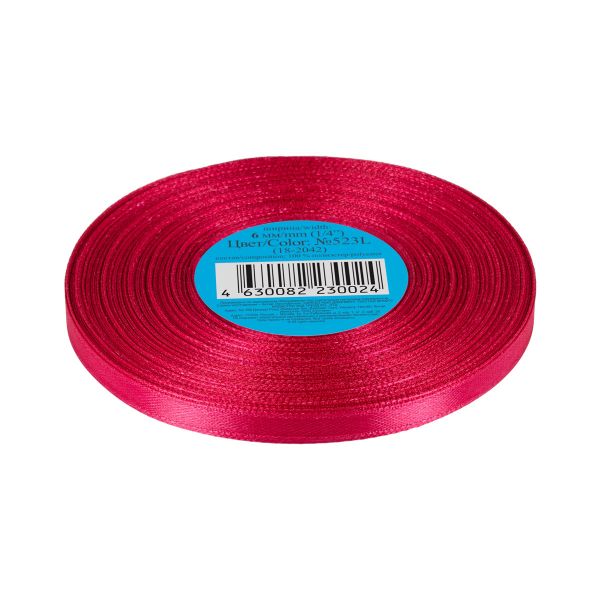Лента атласная 1-сторонняя 6.0 мм / 33±2 метра, №523L(18-2042) красный, Gamma