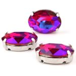 Хрустальные стразы в цапах овальной формы, фуксия 13х18 мм, 3 шт., ОЦ006НН1318