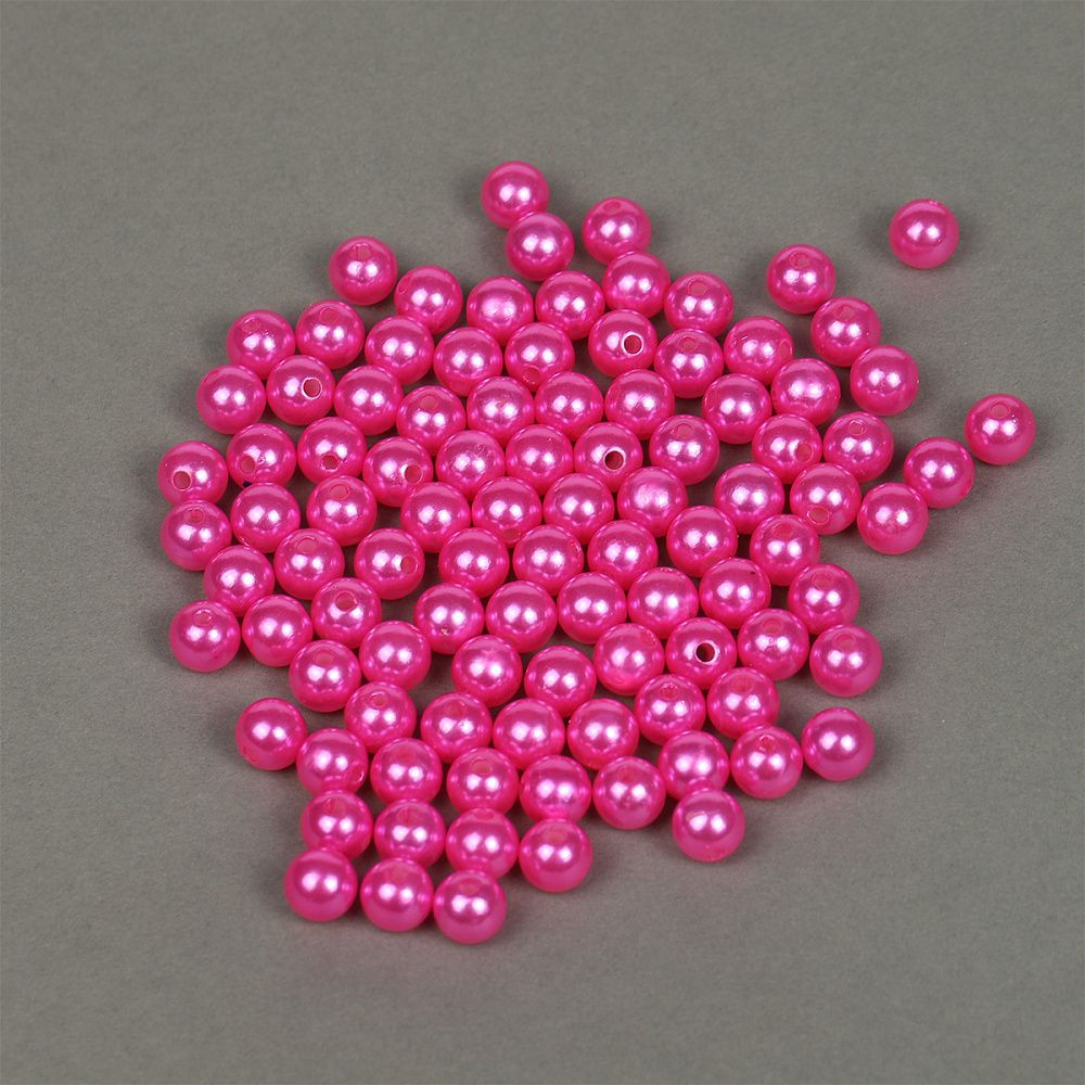 Бусины пластик (перламутр) ⌀10 мм, цв. 096 яр.розовый, 50 гр. (96 шт), Magic4Hobby