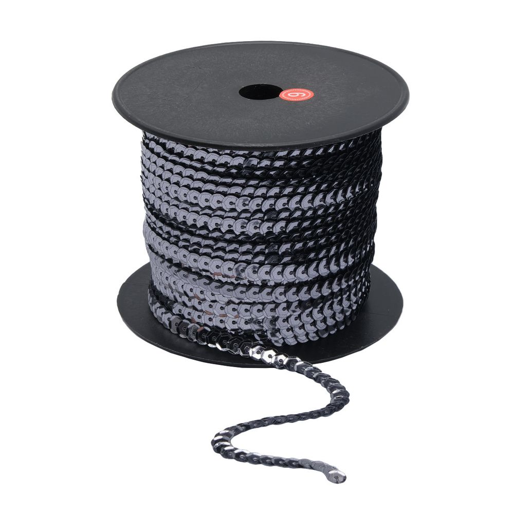 Тесьма пайетки, 6 мм, 73м (2 черный)