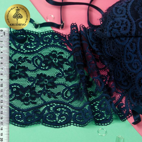 Кружево бельевое эластичное 180 мм / 10 метров, TBY.YSTL00578, цв.03 т.синий