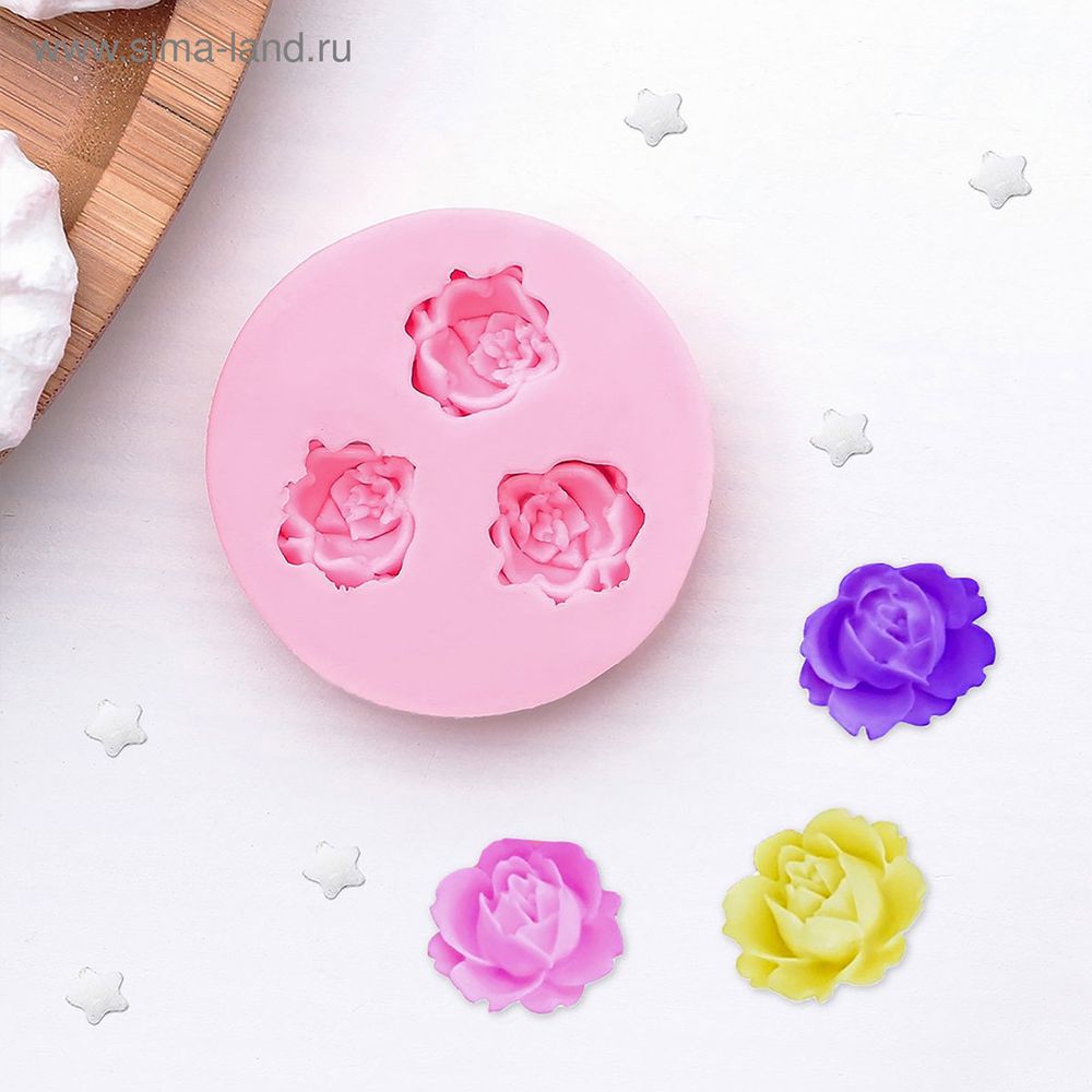 Молд 5 см, Три малых розы цвет микс