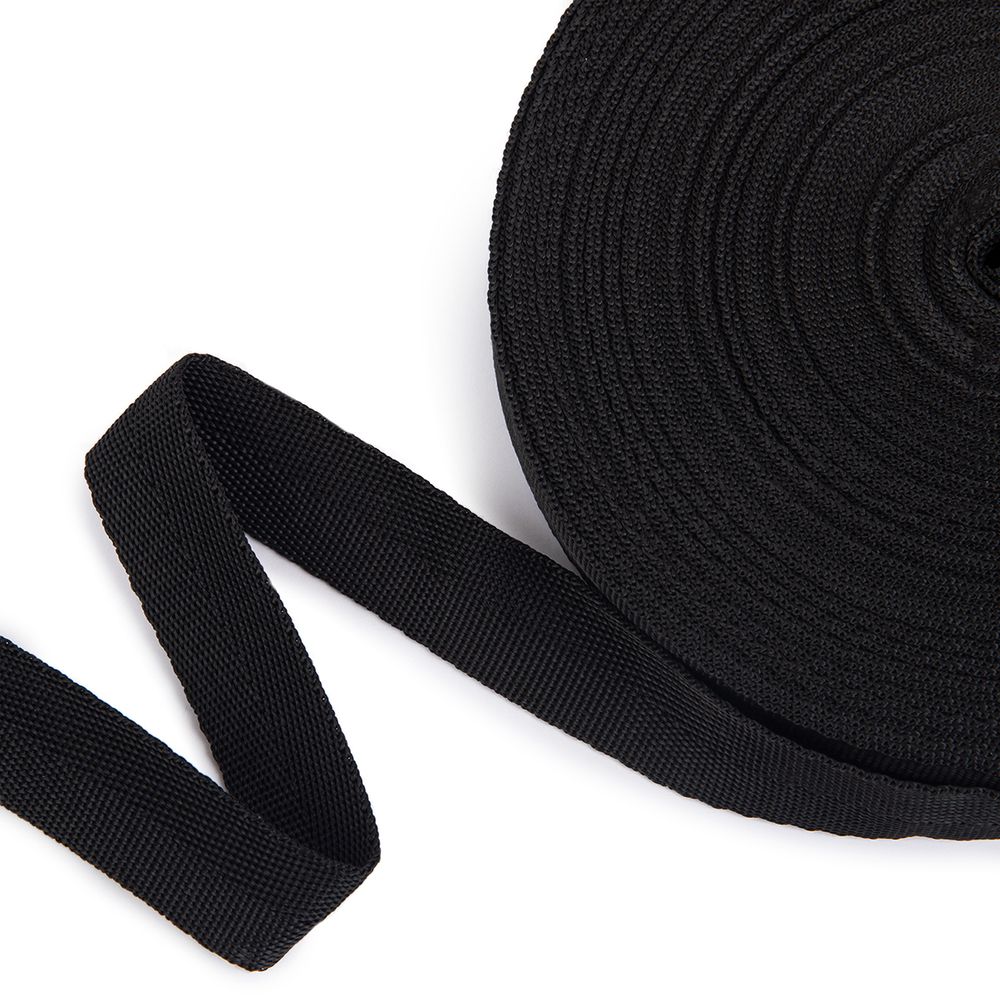 Стропа (ременная лента) 25 мм / 25 метров, толщ. 0.91 мм, [14.4 г/пог.м], 100% п/п, черный, Gamma 3074