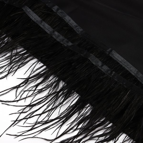 Перья на ленте декоративные Страус FBY-15-100 15см черный уп.2м