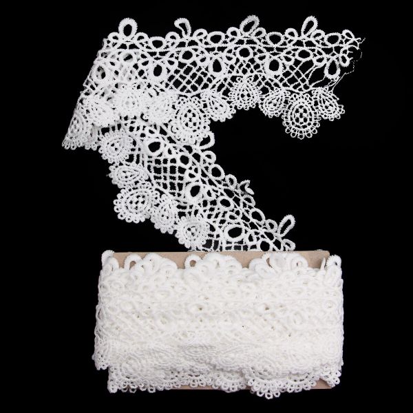 Кружево гипюр (плетёное) 95 мм / 3 метра, матовое, C501 белый