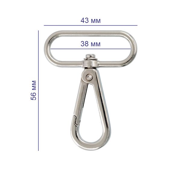 Карабин металл 38.0 мм (56х43 мм), 10 шт, 06 черн.никель, Gamma GH 111/38/10
