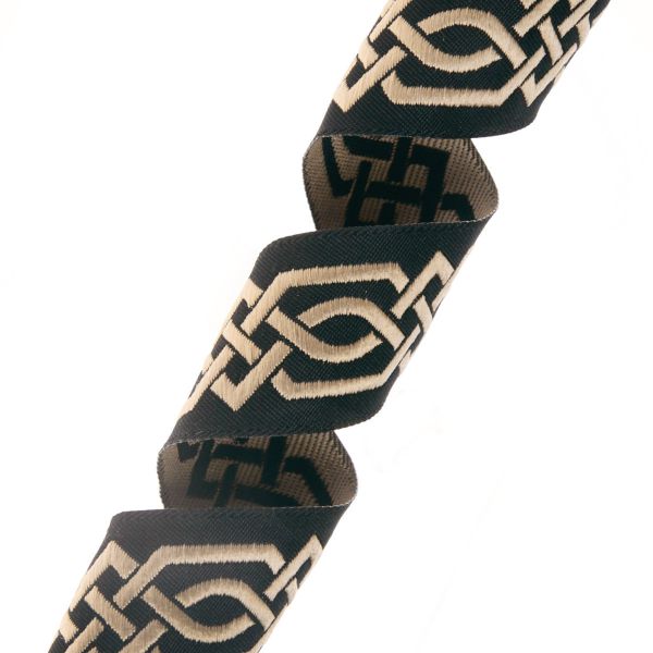 Лента (тесьма) жаккардовая 35.0 мм / 10±0.5 метров, бордюр Кельтский орнамент, 35272 V10 черный/золото