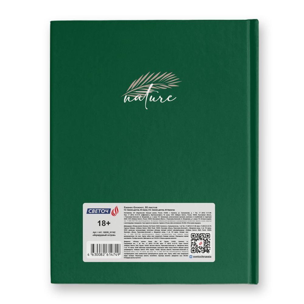 Бизнес-блокнот A5+ 80 л. 22 шт, клетка, матовая ламинация + выборочный лак, Изумрудный остров 01162, Светоч ББ99