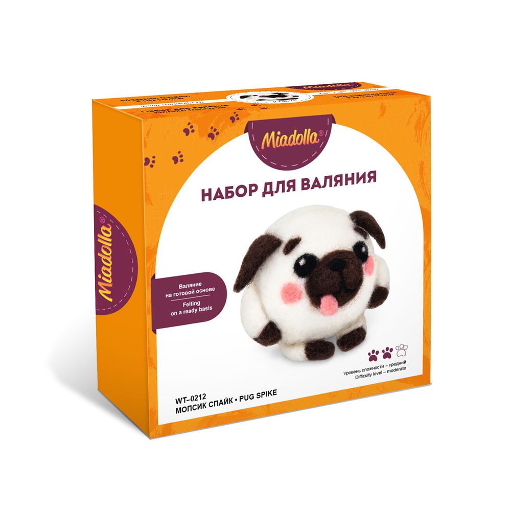 Набор для валяния Miadolla, Мопсик Спайк, 6 см, WT-0212