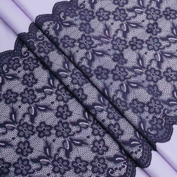 Кружево бельевое эластичное 400 мм / 3.4 метра, цвет темно-синий