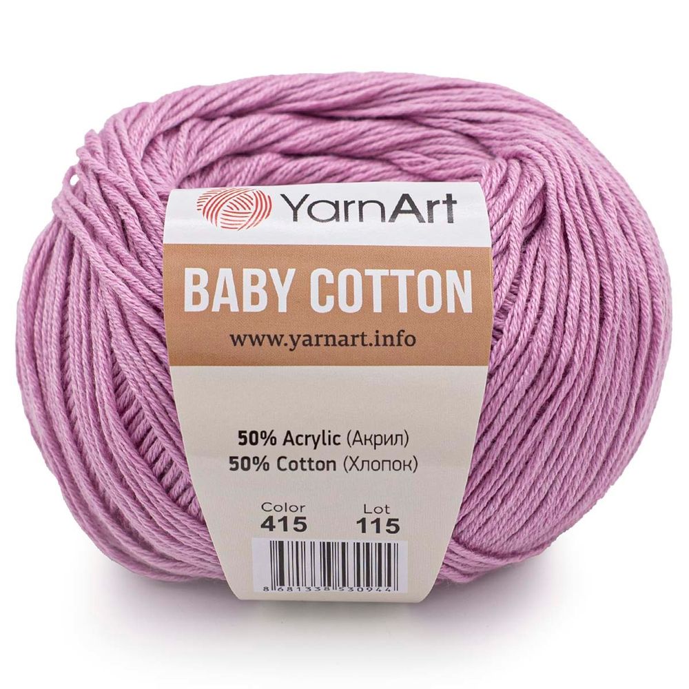 Пряжа YarnArt (ЯрнАрт) Baby Cotton / уп.10 мот. по 50 г, 165м, 415 сиреневый