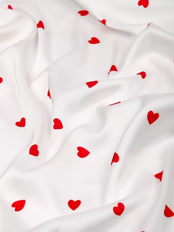 Шелк Армани 90 г/м², 150 см / 2 метра, TBYArm-hrt1, белый сердечки