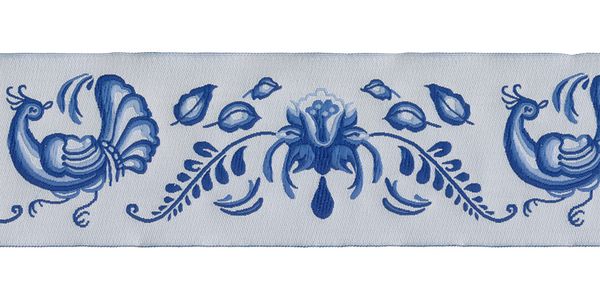 Лента (тесьма) жаккардовая 50.0 мм / 10±0.5 метров, белый/голубой, Gamma DBTRJ-81