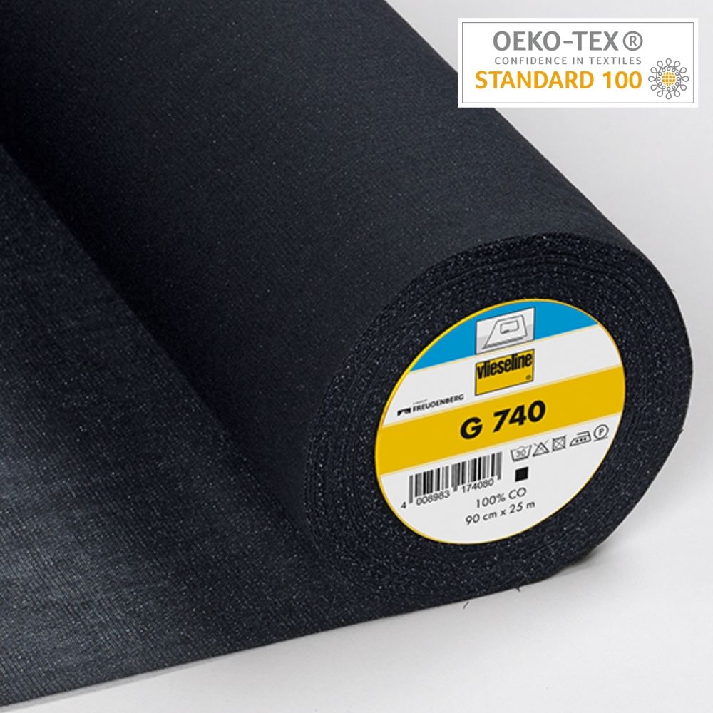 Флизелин клеевой тканый подкладочный G 740, 90см*25м, черный, 53299297, Freudenberg, 25 м