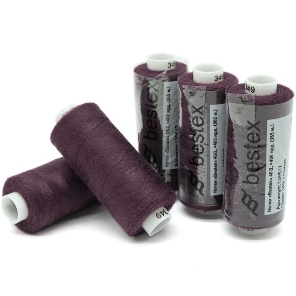 Нитки швейные бытовые Bestex 40/2, 365 м (400 ярд) / 10 кат., 349 ежевичный