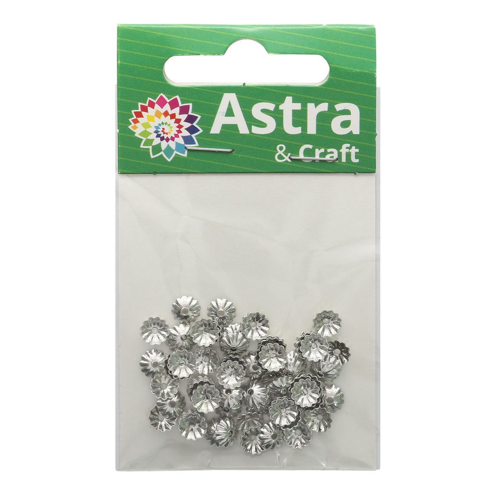 Шапочка для бусин, 3мм 100 шт в упак, Астра, Никель