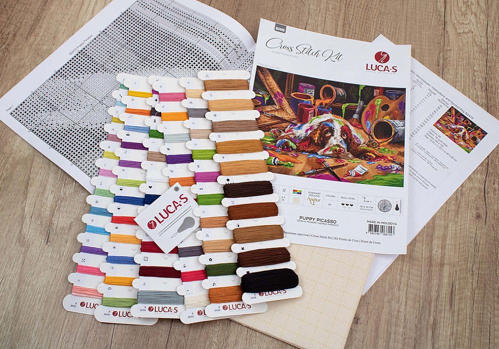 Набор для вышивания нитками Luca-S, Щенок Пикассо 40х29 см