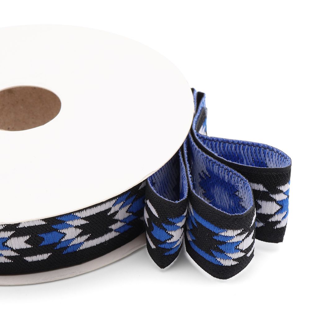 Лента (тесьма) жаккардовая 20.0 мм / 10±0.5 метров, Геометрический орнамент 20279 V2 черный/синий
