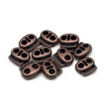 Фиксатор (зажим) для шнура металл плоский, 2 отв., 18х15 мм, (in ⌀4,4 мм), мет. цв.медь, 10 шт