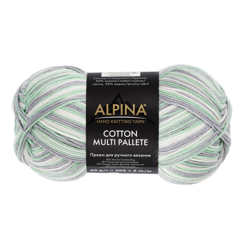 Пряжа Alpina Cotton Multi Pallete / уп.10 мот. по 50г, 205 м, 04 белый-мятный-св.серый