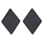 Заплатки пришивные из кожи, ромб 6х8,4см с перфорацией, 2 шт, 100% кожа, 01 черный, 9115