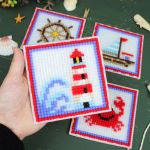 Набор для вышивания нитками МП Студия, на пластиковой канве Море зовет 10,6х10,6см - 4 шт