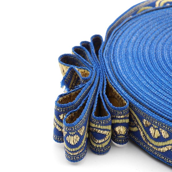 Лента (тесьма) жаккардовая 18.0 мм / 25±1 метров, с метанитом, рис. 9366, С1856Г17 синий/желтый