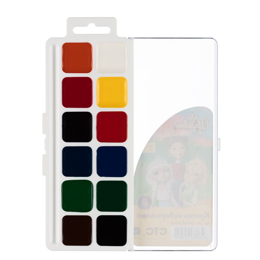 Акварель набор в пластиковой упаковке 12 цв, 02, Царевны, TSR-LW-0112