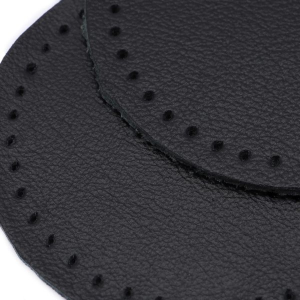 Заплатки пришивные из кожи, круг ⌀6см с перфорацией, 2 шт, 100% кожа, 01 черный, 9111