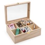 Заготовка для декорирования Шкатулка деревянная с шестью отсеками и с окном, павловния/фанера из тополя/оргстекло, 22х16х8.5см