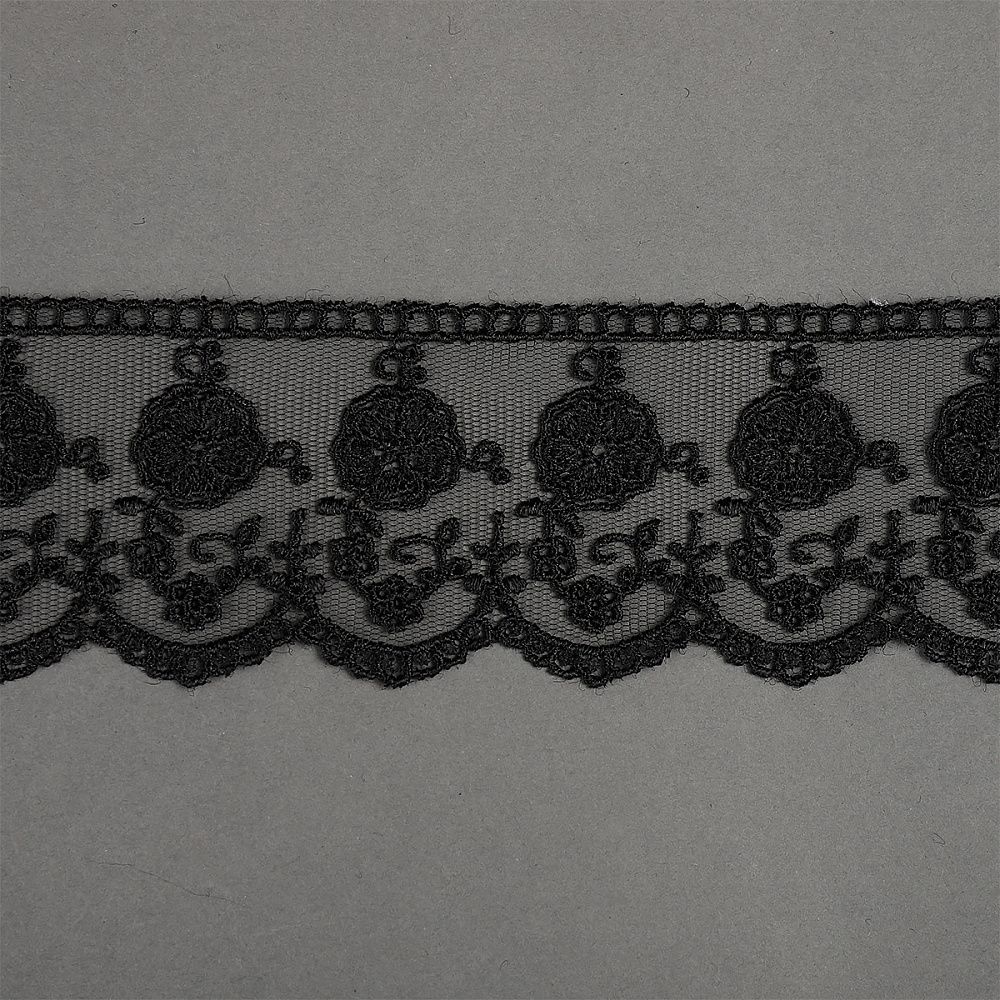 Кружево на сетке 60 мм, диз. 859, цв.03 черный, уп. 9 м, Kruzhevo