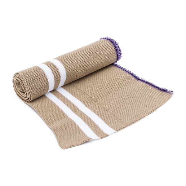 Подвяз средней плотности с полосками (100% полиэстер), 1*1, высота 14см (7см*2), длина 70-73см (8091/8003 бежевый с белыми полосками)