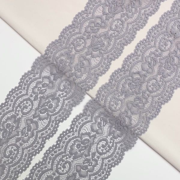 Кружево эластичное (стрейч) 100 мм / 3 метра, C154 светло-серый