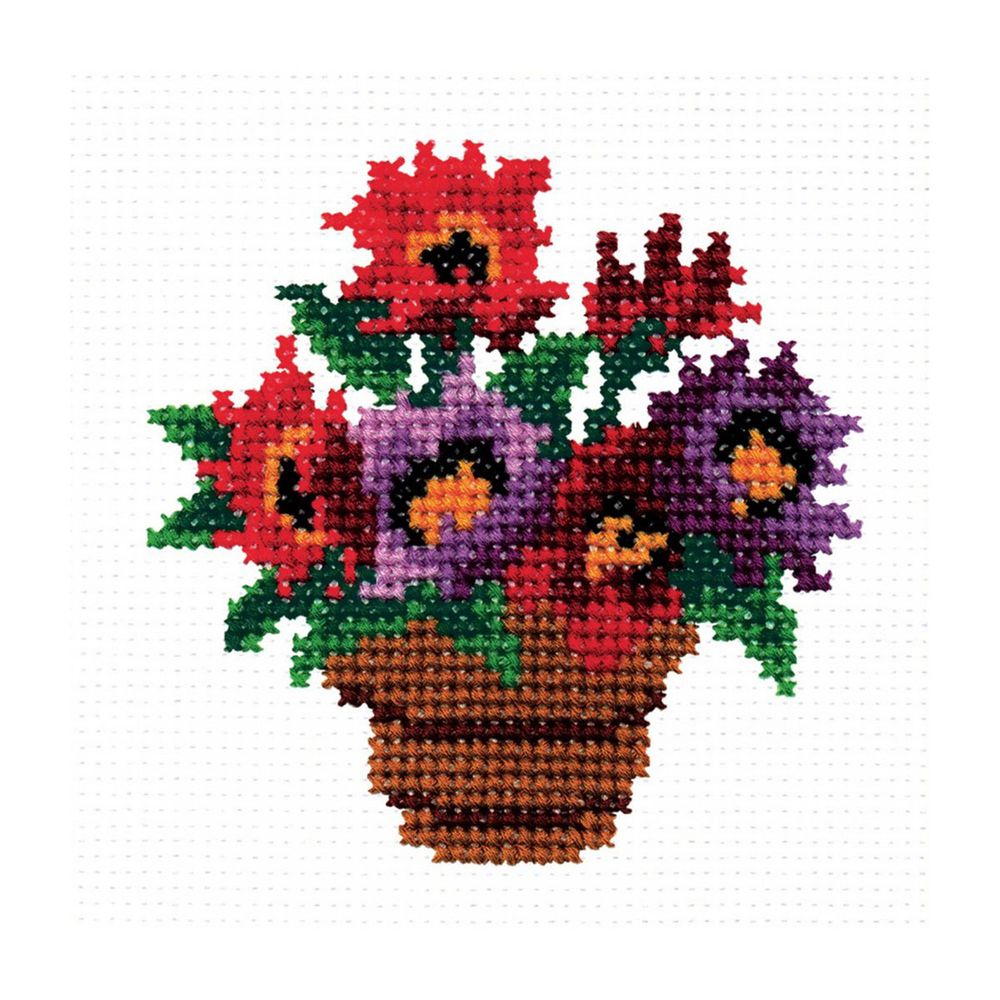 Набор для вышивания нитками РС Студия, Горшок с цветами 10х11см