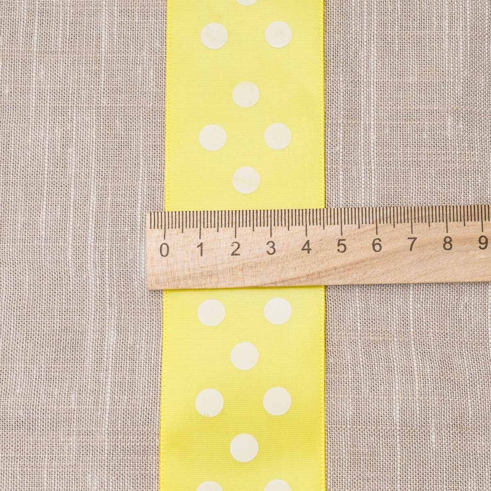 Лента атласная в горошек 45.0 мм / 22.5±1 метров, желтый, Globus