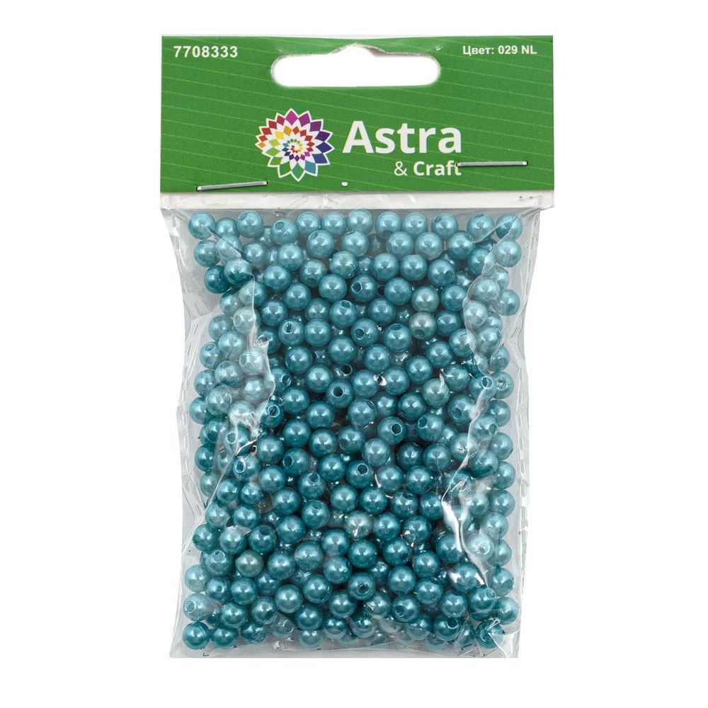 Бусины пластик (жемчуг) ⌀5 мм, 25 г, Astra&Craft, 029 NL бирюза