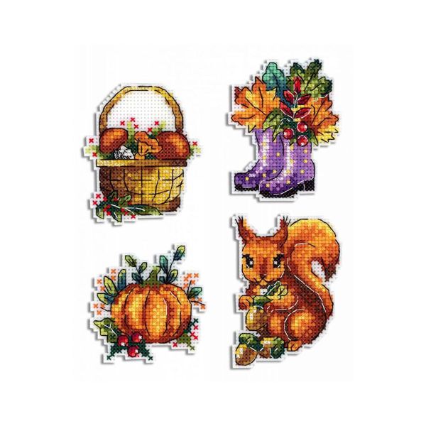 Набор для вышивания нитками МП Студия, магнит Времена года Осень 7х8см