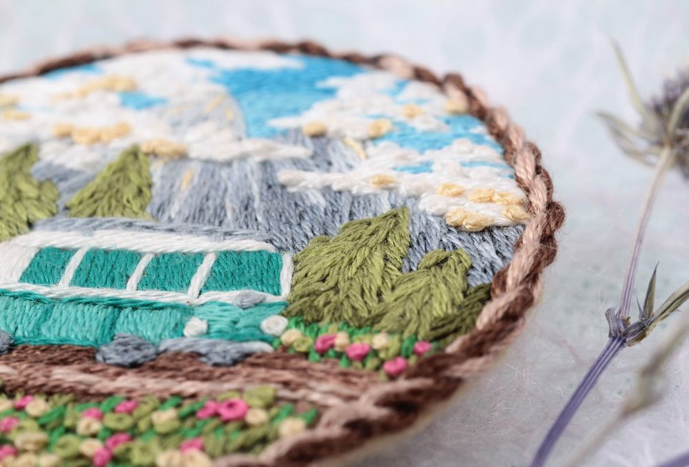 Набор для вышивания нитками Panna, Живая картина. Брошь. Путешествие на колесах, 5.5x5.5 см